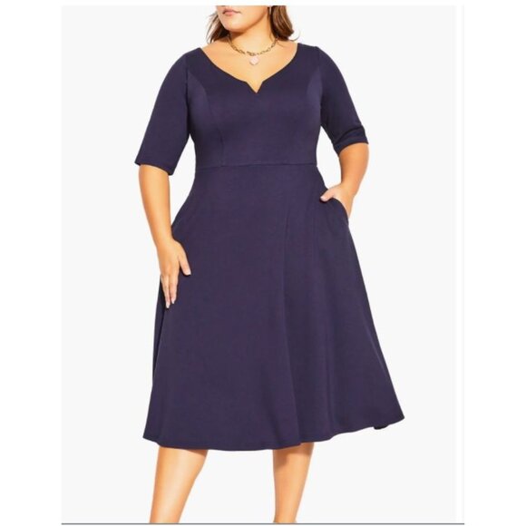 City Chic Dresses & Skirts - City Chic Fit & Flare Sweetheart Neckline Ponte Stretch Dress Navy Size 14 NEW